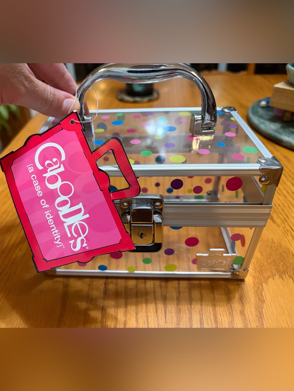 Caboodles Clear Polka Dot Train Case with Multicolor Dots